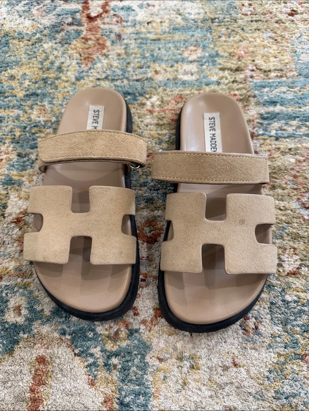 Steve Madden Taupe Suede Double-Strap Slide Sandals